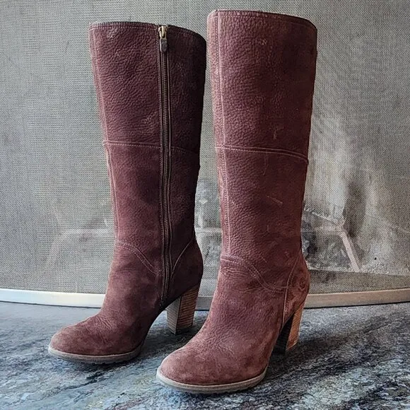 Timberland Brown Suede Waterproof Suede Tall Heeled Boots Size 9