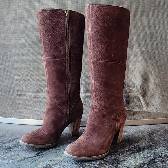 Timberland Brown Suede Waterproof Suede Tall Heeled Boots Size 9