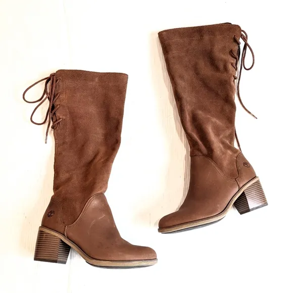 TIMBERLAND Brynlee Park Tall Slouch Boots Brown Suede Leather Knee-High Size 9