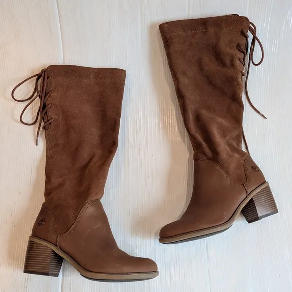 TIMBERLAND Brynlee Park Tall Slouch Boots Brown Suede Leather Knee-High Size 9