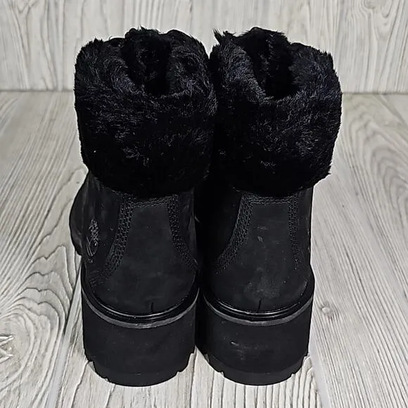 Timberland Kinsely Waterproof Mid Hiker Black Leather Boots Womens 6 NEW