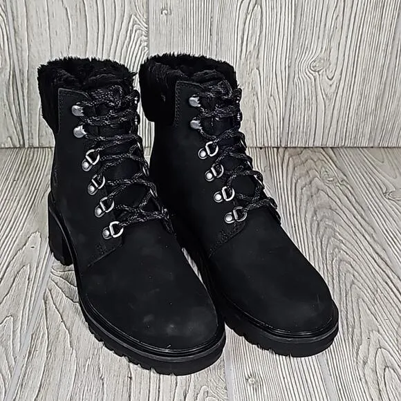 Timberland Kinsely Waterproof Mid Hiker Black Leather Boots Womens 6 NEW