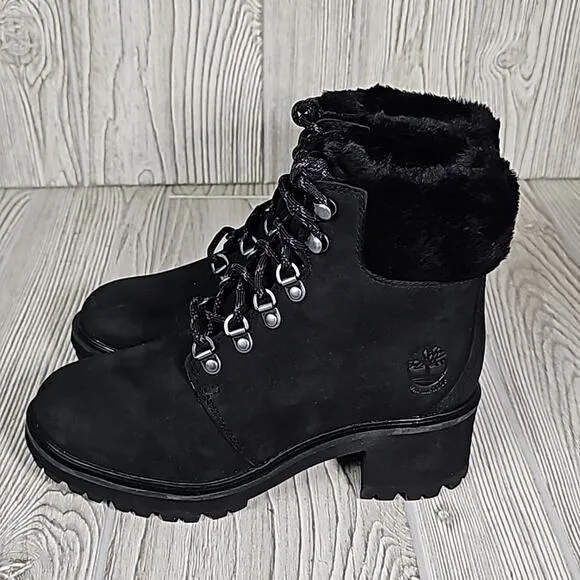 Timberland Kinsely Waterproof Mid Hiker Black Leather Boots Womens 6 NEW