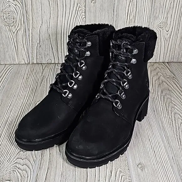 Timberland Kinsely Waterproof Mid Hiker Black Leather Boots Womens 6 NEW