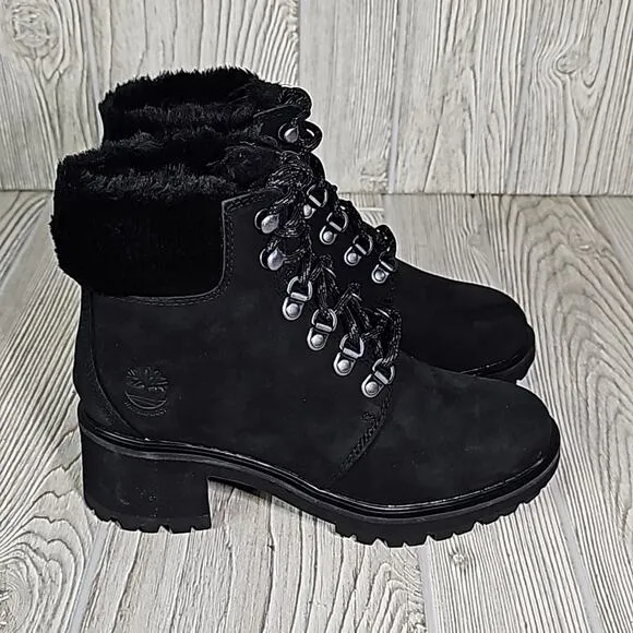 Timberland Kinsely Waterproof Mid Hiker Black Leather Boots Womens 6 NEW