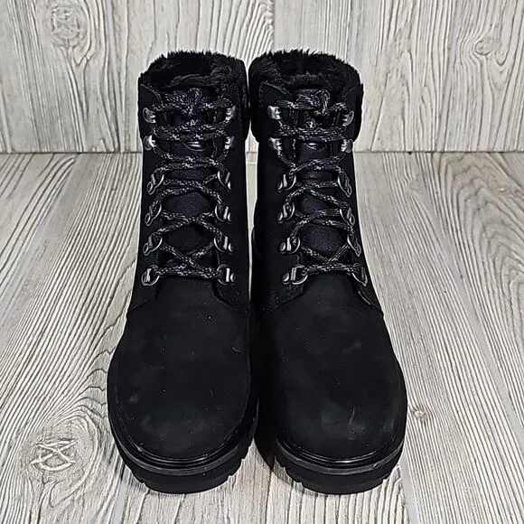 Timberland Kinsely Waterproof Mid Hiker Black Leather Boots Womens 6 NEW
