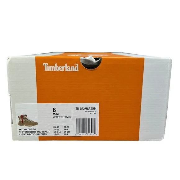 Timberland Mt. Maddsen Waterproof Mid Hiker Brown Nubuck Boots Women's Size 8 M