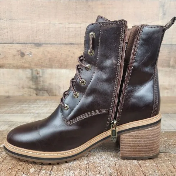 Timberland Sienna High Women's Size 9.5 Brown Leather Waterproof Lace Zip Boots