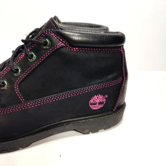 Timberland Waterproof Women's Biker Hiking Boots Black/Pink Stitching Size 9M
