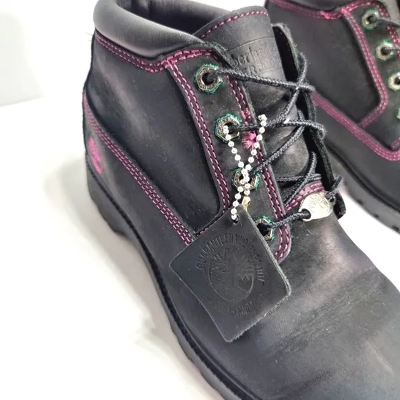 Timberland Waterproof Women's Biker Hiking Boots Black/Pink Stitching Size 9M