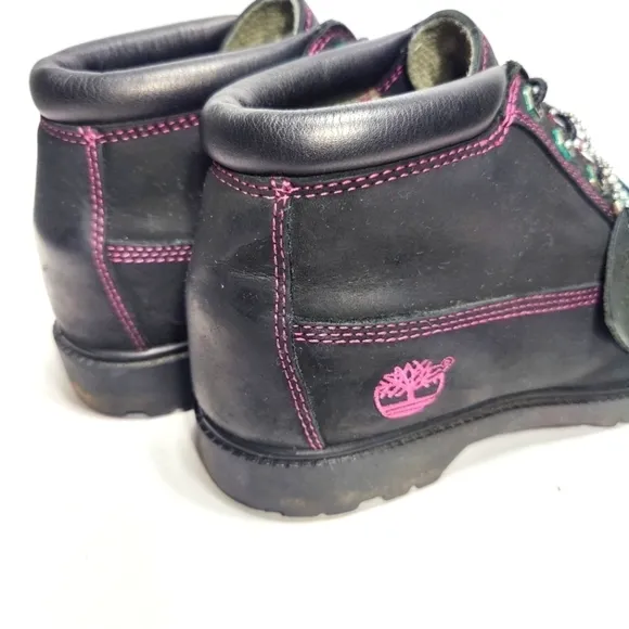 Timberland Waterproof Women's Biker Hiking Boots Black/Pink Stitching Size 9M