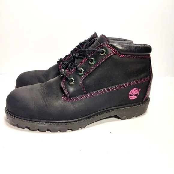 Timberland Waterproof Women's Biker Hiking Boots Black/Pink Stitching Size 9M