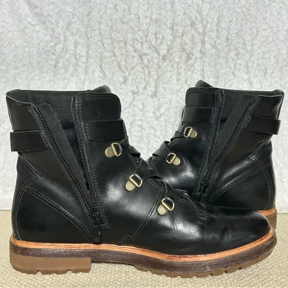 Timberland Womens Black Leather Riley Flair Hiker Lace/Buckle Boots Shoes SZ 8
