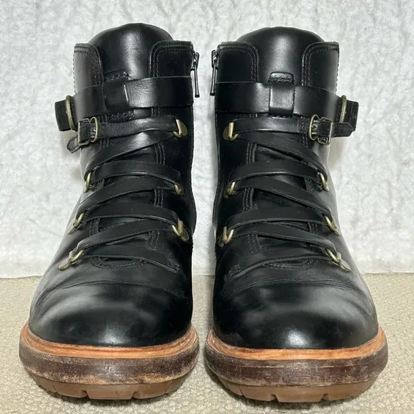 Timberland Womens Black Leather Riley Flair Hiker Lace/Buckle Boots Shoes SZ 8
