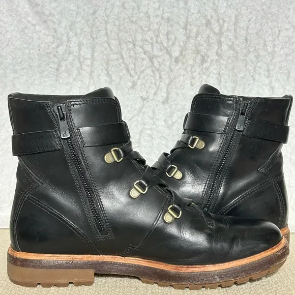 Timberland Womens Black Leather Riley Flair Hiker Lace/Buckle Boots Shoes SZ 8