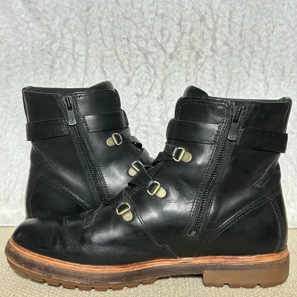 Timberland Womens Black Leather Riley Flair Hiker Lace/Buckle Boots Shoes SZ 8