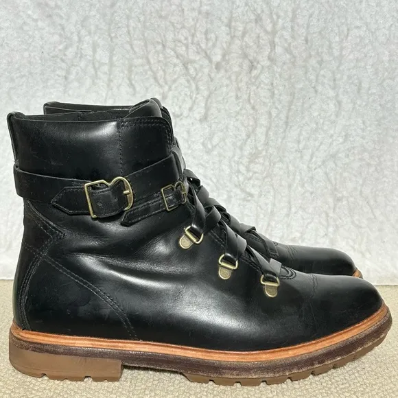 Timberland Womens Black Leather Riley Flair Hiker Lace/Buckle Boots Shoes SZ 8