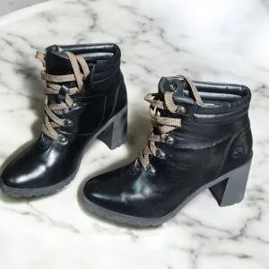 Timberland Womens Leather Heeled Boots Size 9 Black