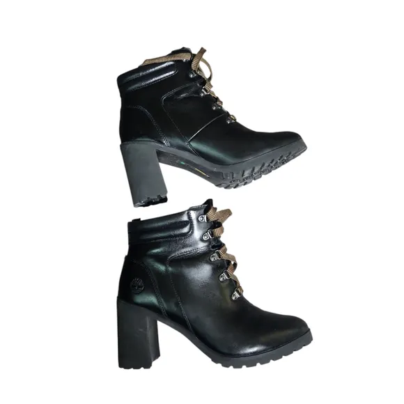 Timberland Womens Leather Heeled Boots Size 9 Black