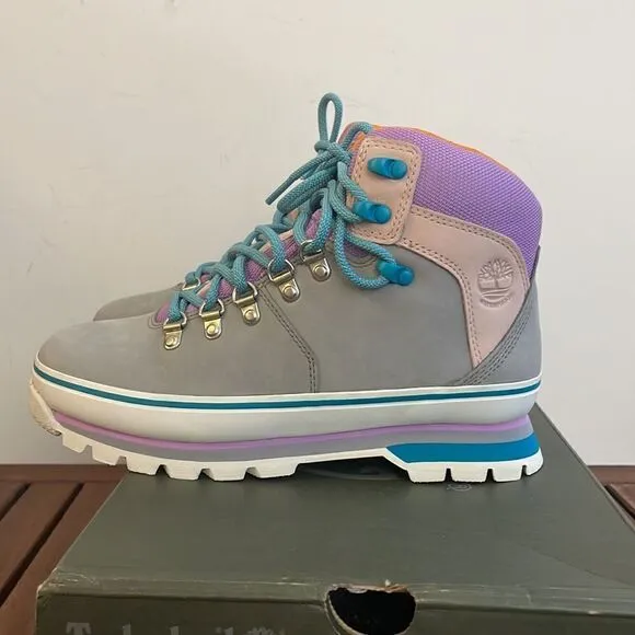 Timberland Euro Hiker Boots Gray Purple Turquoise Women 7.5(TB0A412WD52)