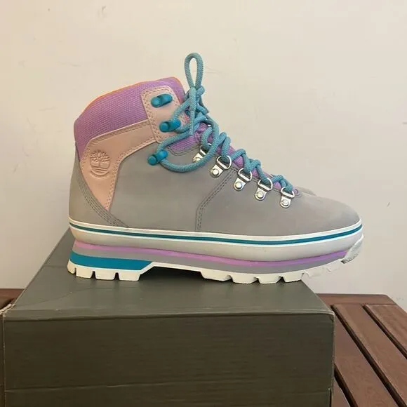 Timberland Euro Hiker Boots Gray Purple Turquoise Women 7.5(TB0A412WD52)