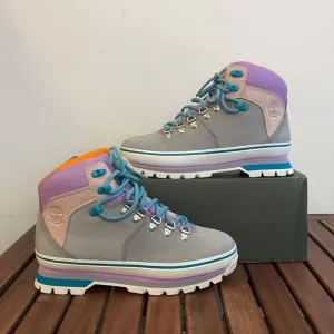 Timberland Euro Hiker Boots Gray Purple Turquoise Women 7.5(TB0A412WD52)
