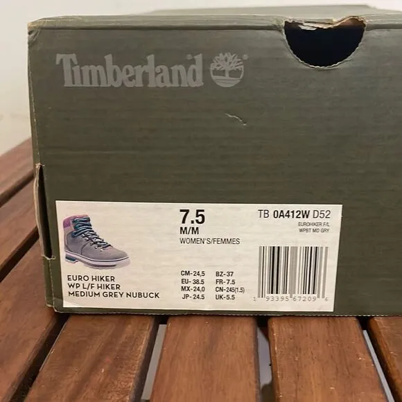 Timberland Euro Hiker Boots Gray Purple Turquoise Women 7.5(TB0A412WD52)