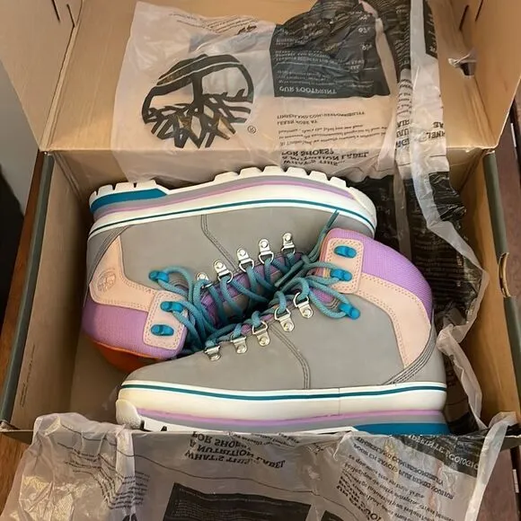 Timberland Euro Hiker Boots Gray Purple Turquoise Women 7.5(TB0A412WD52)