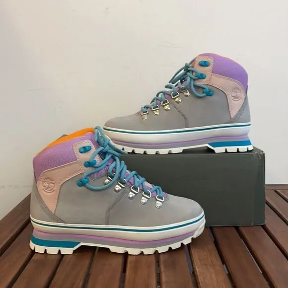 Timberland Euro Hiker Boots Gray Purple Turquoise Women 7.5(TB0A412WD52)