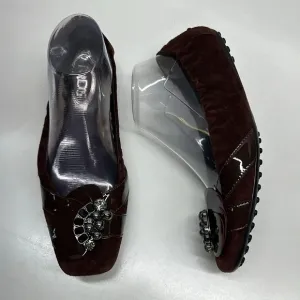 Tods Ballet Flats Slip On Shoes Jeweled Scrunch Back Italy Suede Brown Size 39 9