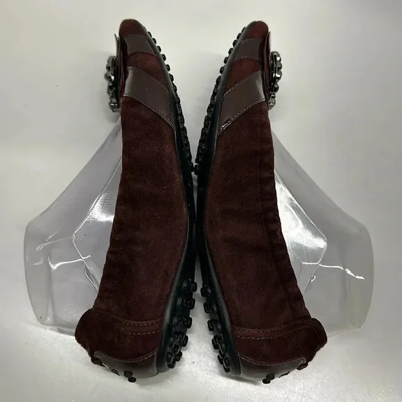 Tods Ballet Flats Slip On Shoes Jeweled Scrunch Back Italy Suede Brown Size 39 9