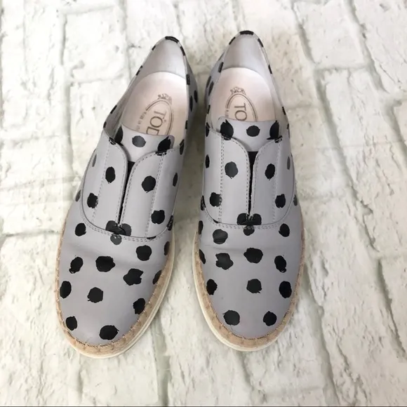 Tod’s Francesina espadrille slip on polka dot shoes