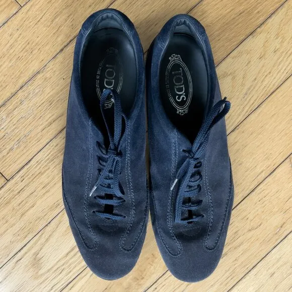 TOD'S Mens Low-Top Suede Sneakers, Navy, Size 10