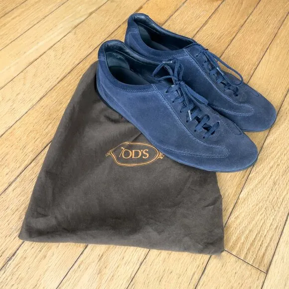 TOD'S Mens Low-Top Suede Sneakers, Navy, Size 10
