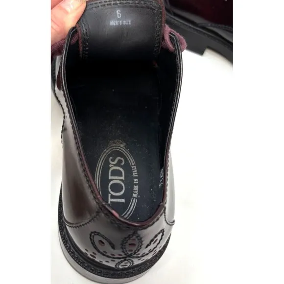 Tod's Mens Shoes Size US 7 UK 6 Oxford Brogue Burgundy Red Leather Derby Lace Up