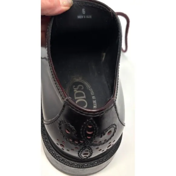 Tod's Mens Shoes Size US 7 UK 6 Oxford Brogue Burgundy Red Leather Derby Lace Up