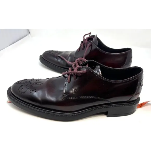 Tod's Mens Shoes Size US 7 UK 6 Oxford Brogue Burgundy Red Leather Derby Lace Up