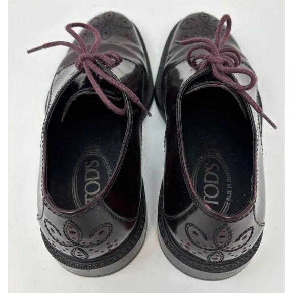 Tod's Mens Shoes Size US 7 UK 6 Oxford Brogue Burgundy Red Leather Derby Lace Up