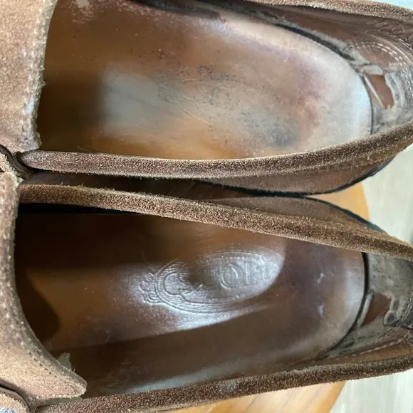 Tod's Shoes Mens 10 1/2 Brown Suede Driving Penny Loafer Slip On Moccasin