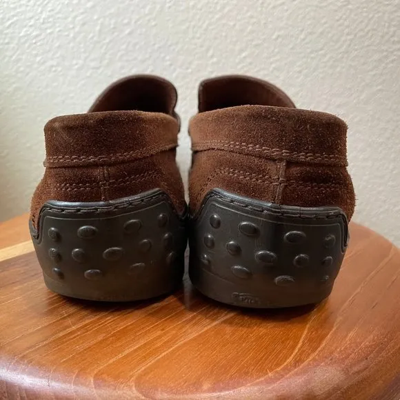 Tod's Shoes Mens 10 1/2 Brown Suede Driving Penny Loafer Slip On Moccasin