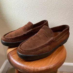 Tod's Shoes Mens 10 1/2 Brown Suede Driving Penny Loafer Slip On Moccasin