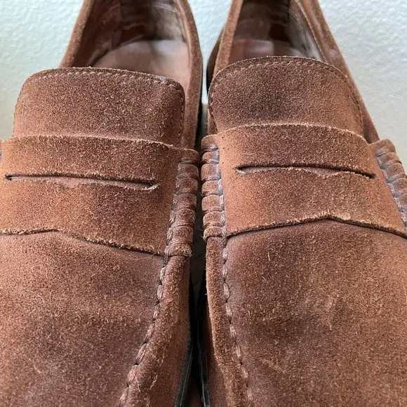 Tod's Shoes Mens 10 1/2 Brown Suede Driving Penny Loafer Slip On Moccasin