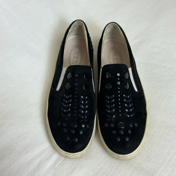 TODS Sportivo XK Pantofola Black Suede Leather Embellished Sneakers 40 EU