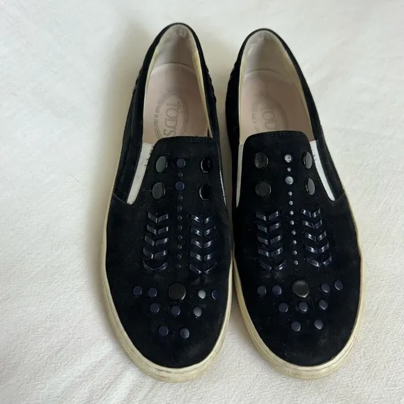 TODS Sportivo XK Pantofola Black Suede Leather Embellished Sneakers 40 EU