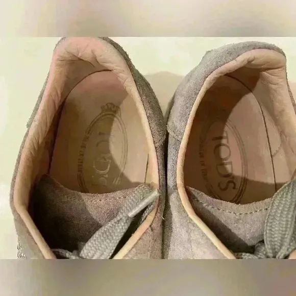 Tod's Trainers Sneakers Womens Beige Suede Studded Low Top Lace Up Size 7.5