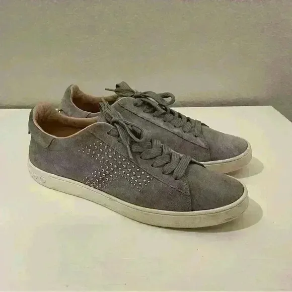 Tod's Trainers Sneakers Womens Beige Suede Studded Low Top Lace Up Size 7.5