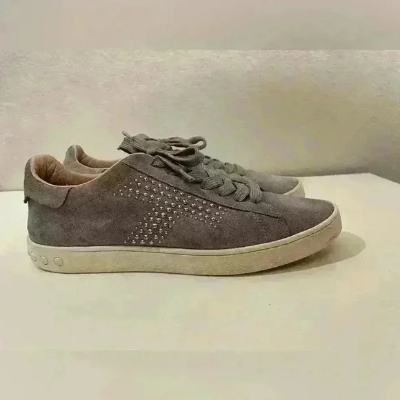 Tod's Trainers Sneakers Womens Beige Suede Studded Low Top Lace Up Size 7.5