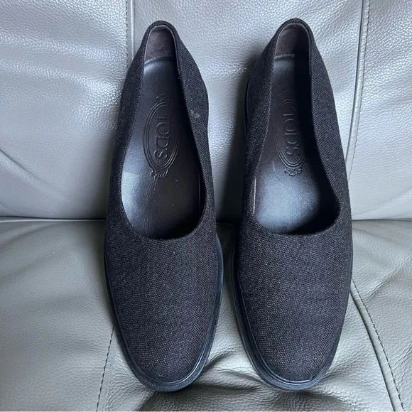 TOD’S Wool Slip On Shoes Sz 38 Gray Black Classic Minimalistic Low Heel Pump