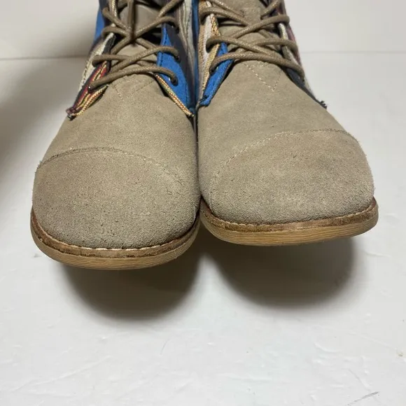 TOMS Women’s Alboot Multicolor Striped Cloth &amp; Suede Lace Up Boots Size 7.5