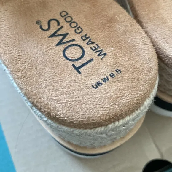 Toms Womens Diana Mule Black Canvas Slip On Wedge Mule Sandals Shoes New